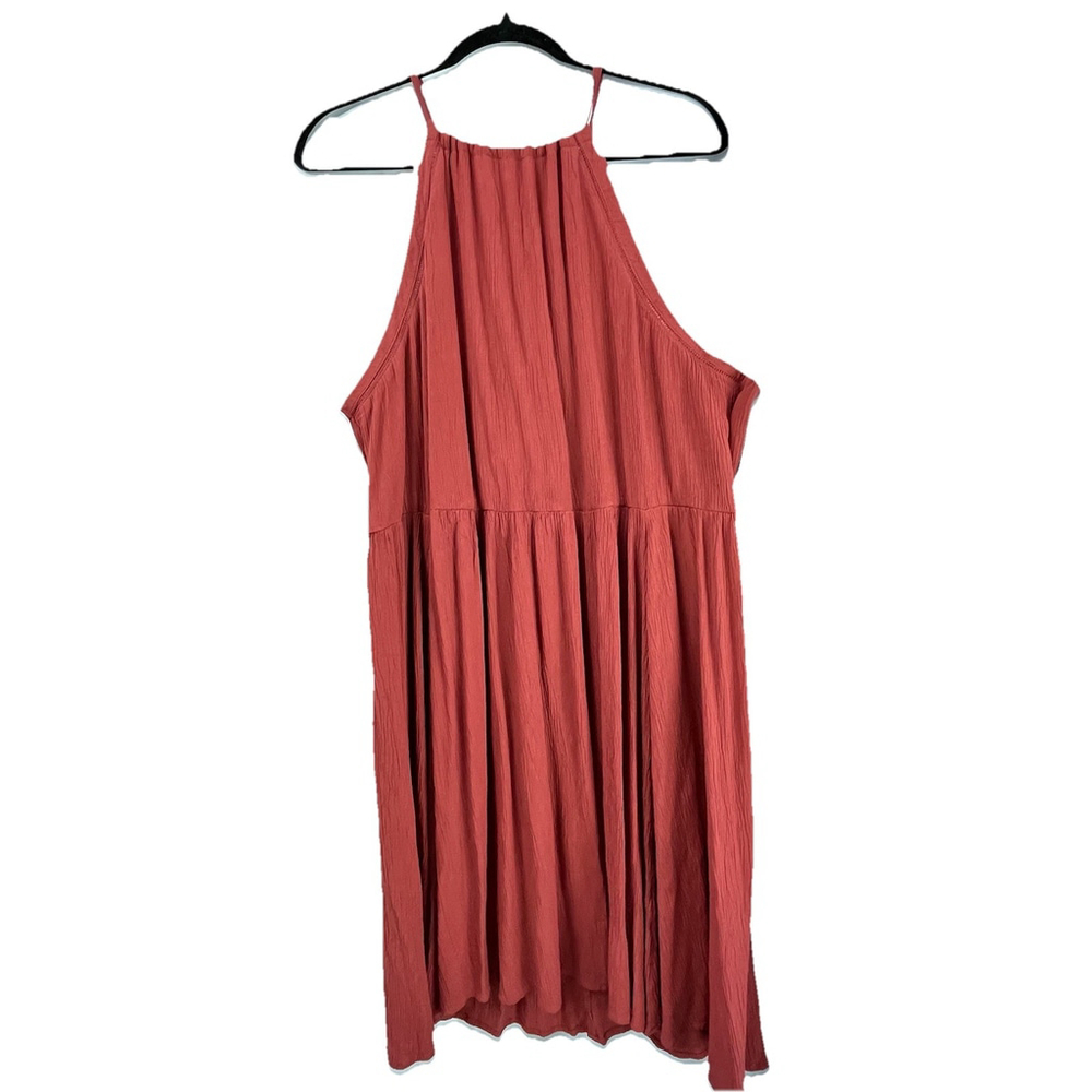 Midi Dress Rayon Halter Neck Tiered Brick Red Sleeveless Flowy XXL resort Boh - Picture 8 of 14